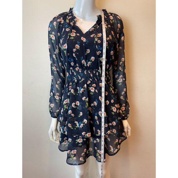 Allegra K Women Floral Chiffon Mini Dress Smocked Waist Ruffle Layers Blue SZ XS - Picture 4 of 10